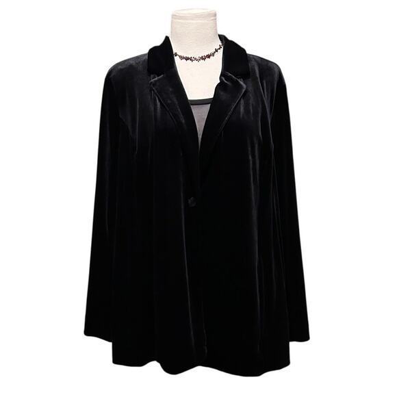 J.Jill Black Velvet Stretch Knit Blazer Jacket Size XL Petite - Picture 3 of 12